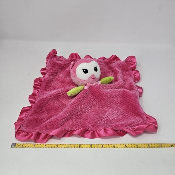 Okie Dokie Pink Owl Security Blanket Lovey Rattle Plush Satin Ruffle Baby Toy - Picture 4 of 6